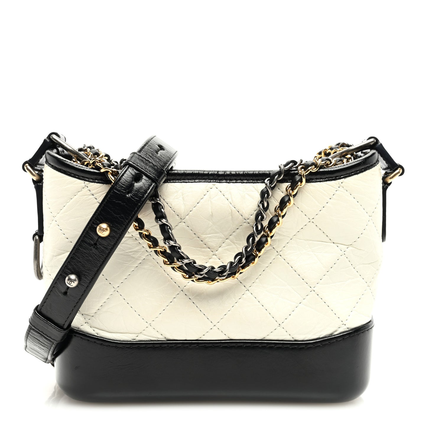 Aged Calfskin Quilted Small Gabrielle Hobo Black White