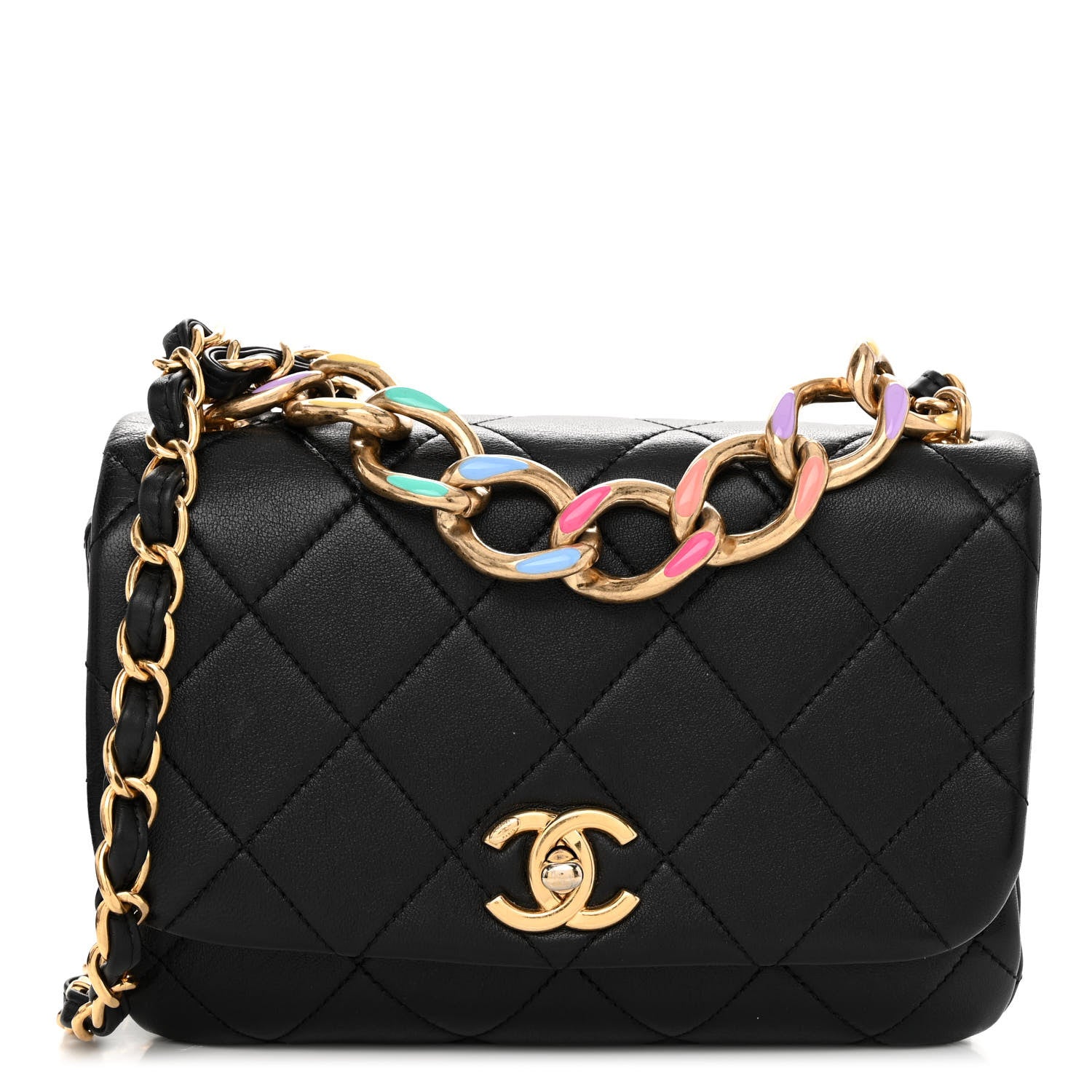 Chanel Lambskin Quilted Small Color Match Flap Black Multicolor 1 of 10