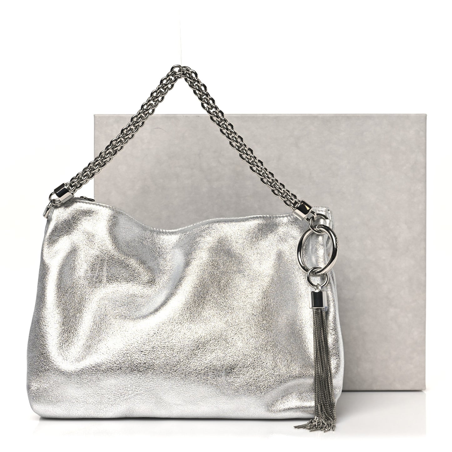 Metallic Goatskin Callie Mea Tassel Shoulder Bag Silver