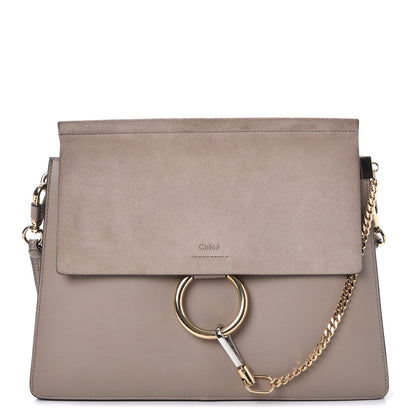 Chloe Calfskin Suede Medium Faye Shoulder Bag Motty Grey 1 of 7