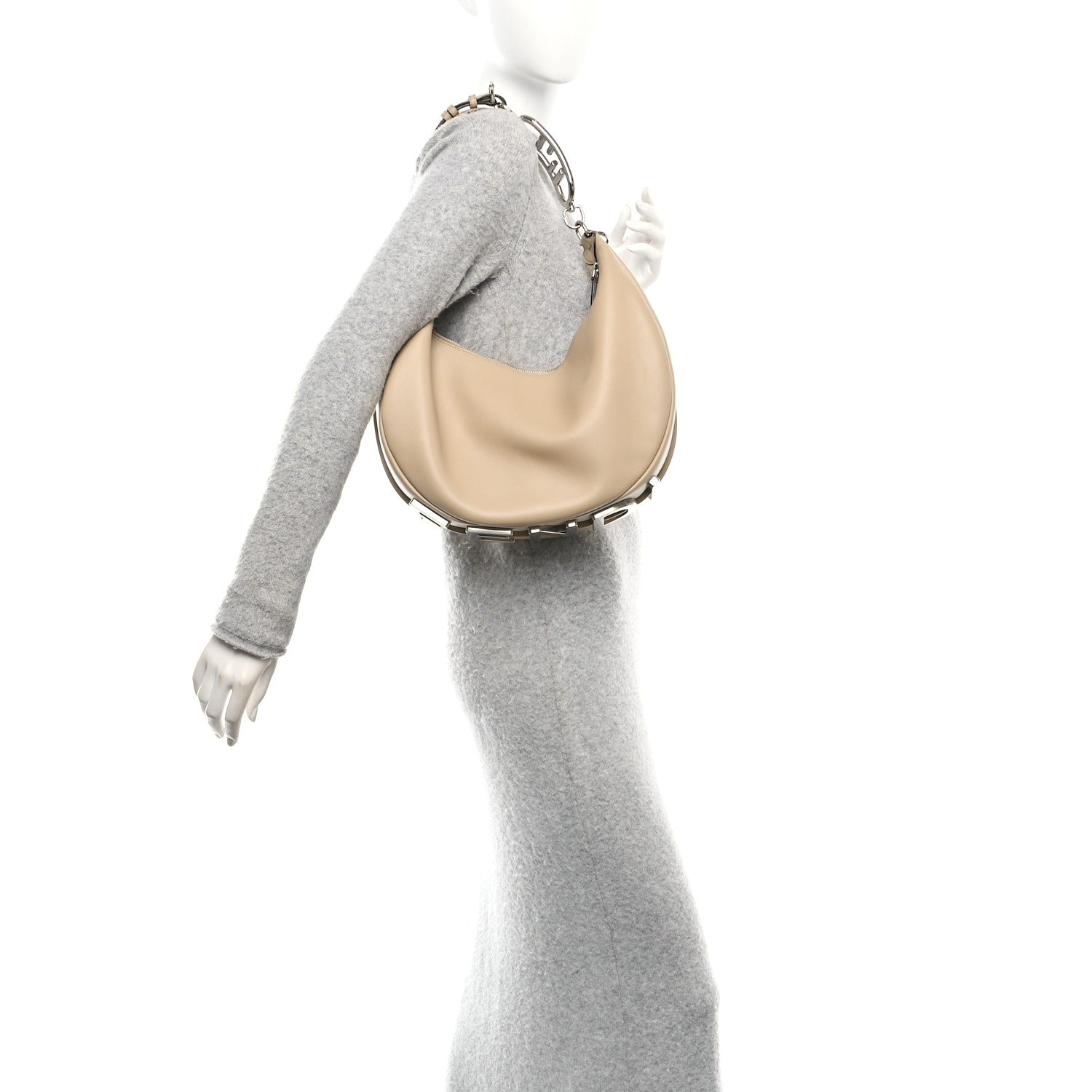 Fendi Vitello Grace Matte Metal Handle Medium Fendigraphy Hobo Bag Beige Amido 2 of 10