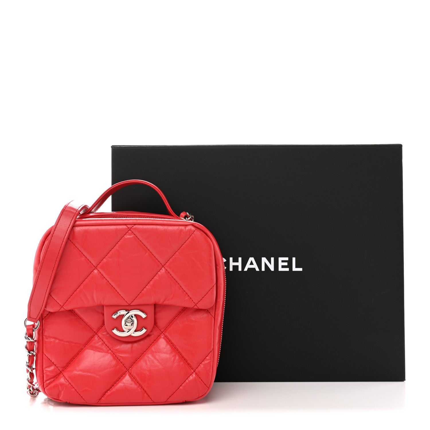 Chanel Aged Calfskin Quilted Top Handle Camera Case Red 13 of 13