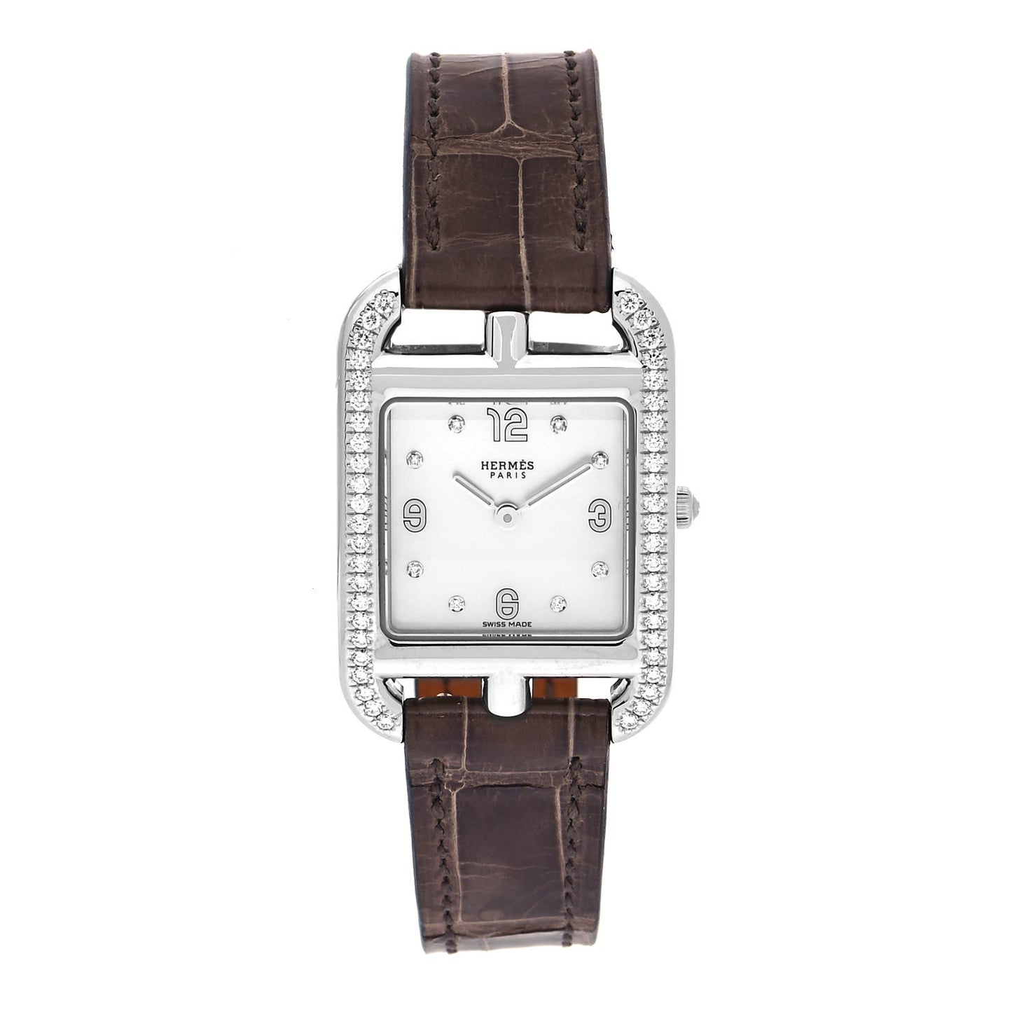 Stainless Steel Alligator Diamond Bezel Mother of Pearl 23mm Cape Cod Quartz Watch Gris Elephant