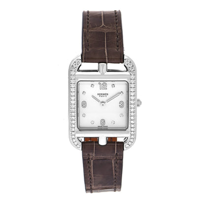 Hermes Stainless Steel Alligator Diamond Bezel Mother of Pearl 23mm Cape Cod Quartz Watch Gris Elephant 1 of 5