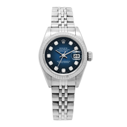 Rolex Stainless Steel 18K White Gold Diamond 26mm Oyster Perpetual Datejust Watch Blue Gradient 69174 1 of 4