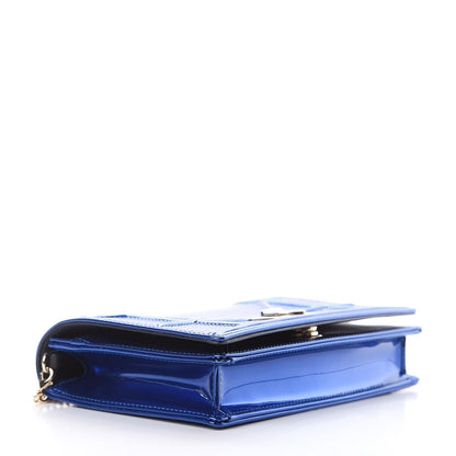 Christian Dior Metallic Patent Micro-Cannage Diorama Wallet on Chain Pouch Mirror Blue 4 of 9