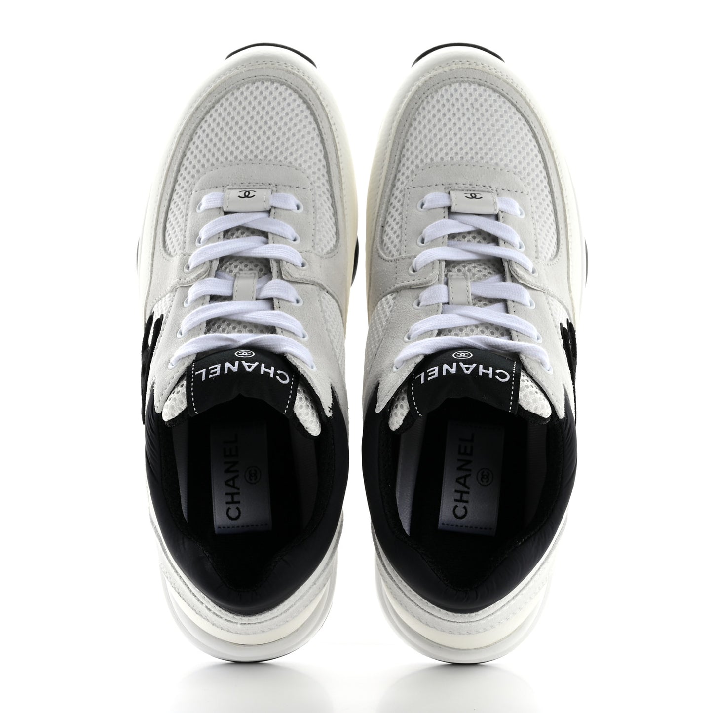 Mesh Suede Calfskin Grained Calfskin Womens CC Sneakers 39 White Black