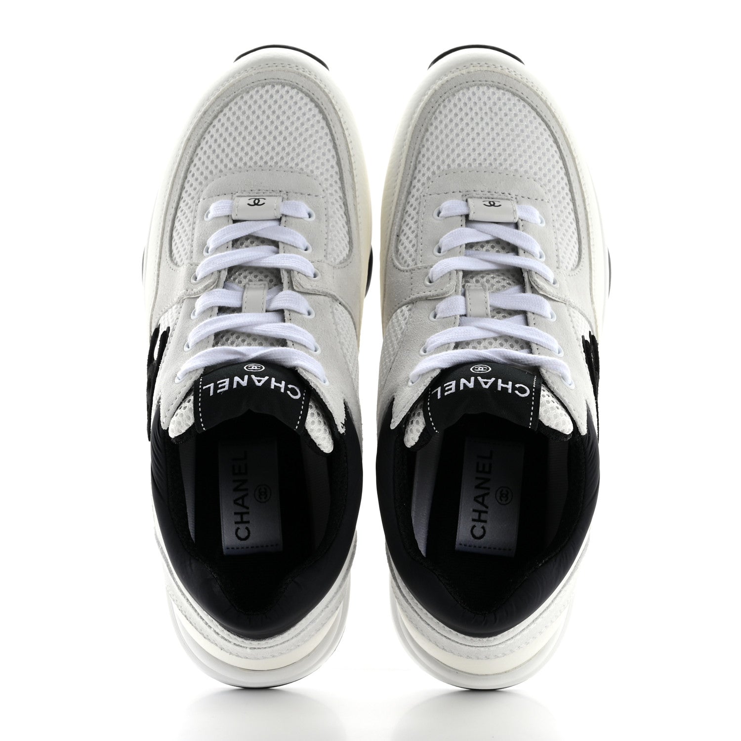Chanel Mesh Suede Calfskin Grained Calfskin Womens CC Sneakers 39 White Black 2 of 9