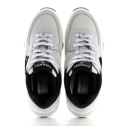 Chanel Mesh Suede Calfskin Grained Calfskin Womens CC Sneakers 39 White Black 2 of 9
