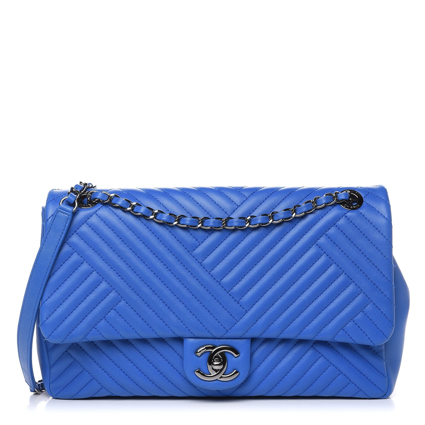 Lambskin Large CC Crossing Flap Blue
