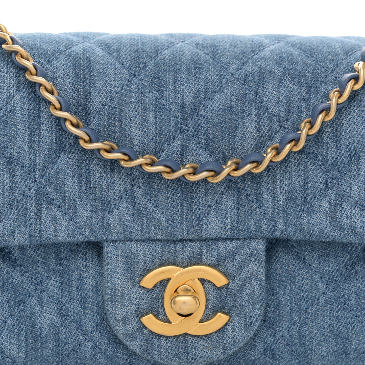 Denim Quilted Mini Pearl Crush Rectangular Flap Blue