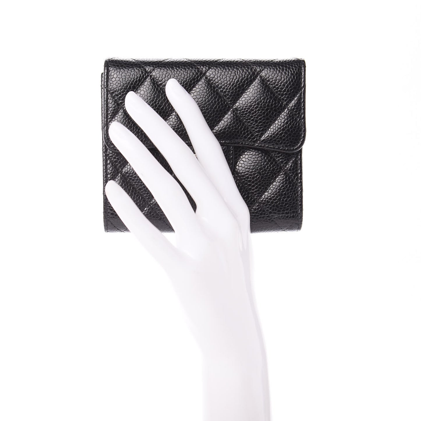 Caviar Quilted Compact Flap Wallet Black