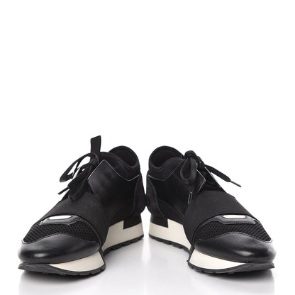 Balenciaga Mesh Calfskin Neoprene Suede Womens Race Runner Sneakers 37 Black 5 of 10
