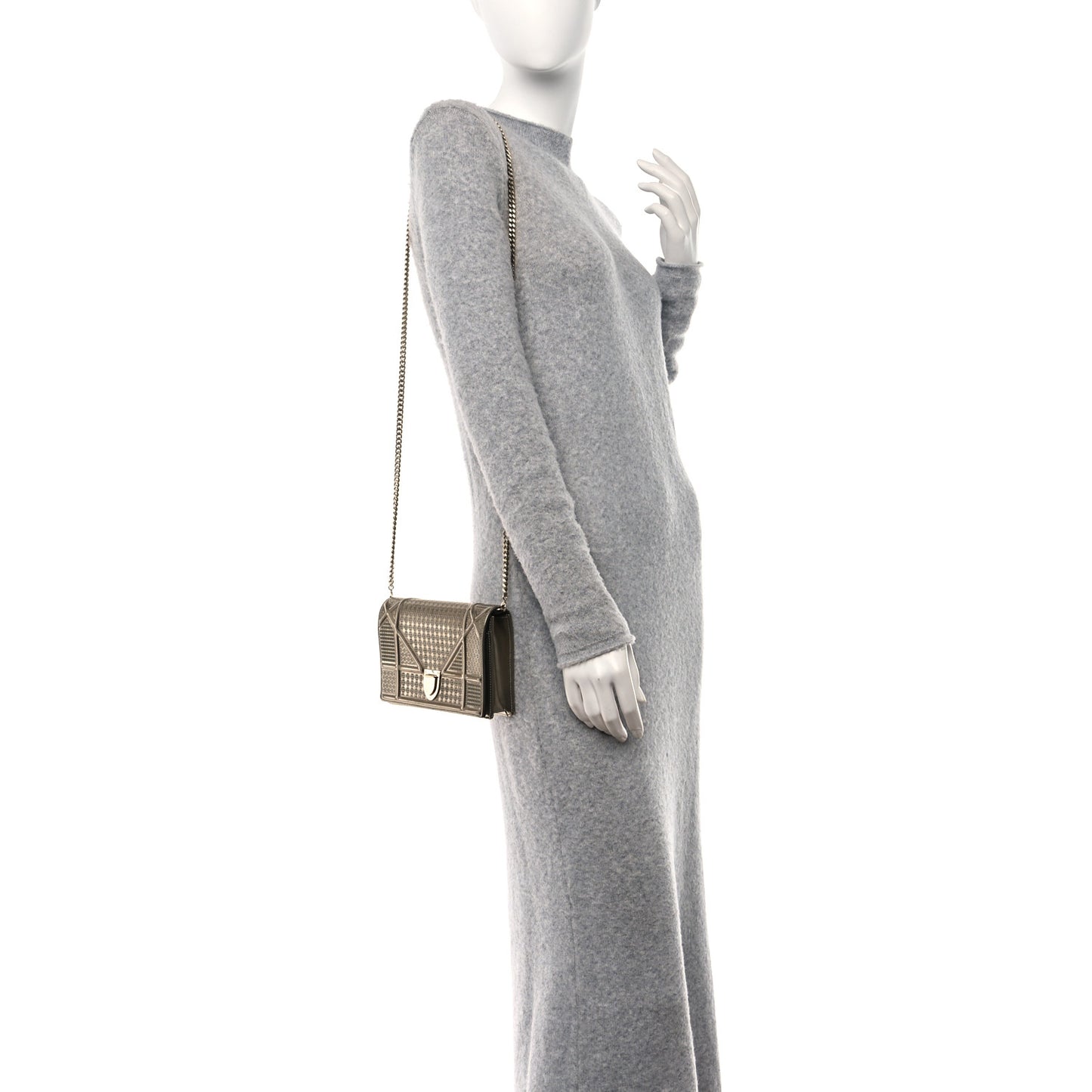 Metallic Patent Micro-Cannage Diorama Wallet on Chain Pouch Gold