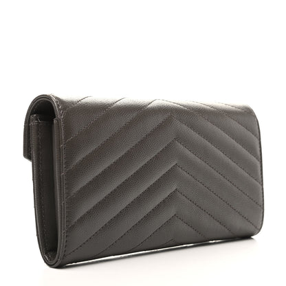 Saint Laurent Grain De Poudre Matelasse Chevron Monogram Flap Wallet Pebble 3 of 8