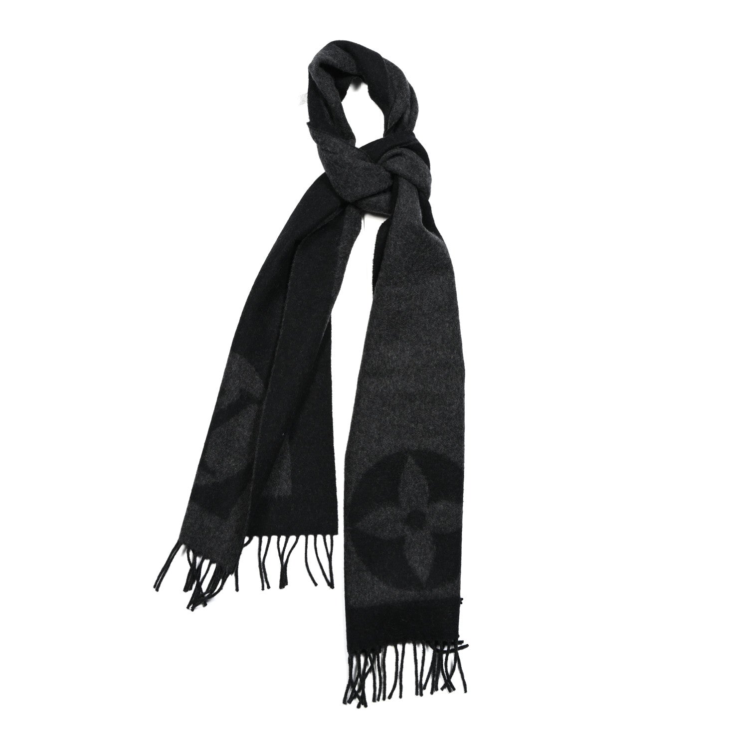 Louis Vuitton Lambswool Angora Cardiff Scarf Black Grey 1 of 3