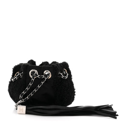 Chanel Fur Satin Drawstring Tassel Sac Cordon Shoulder Bag Black 1 of 8