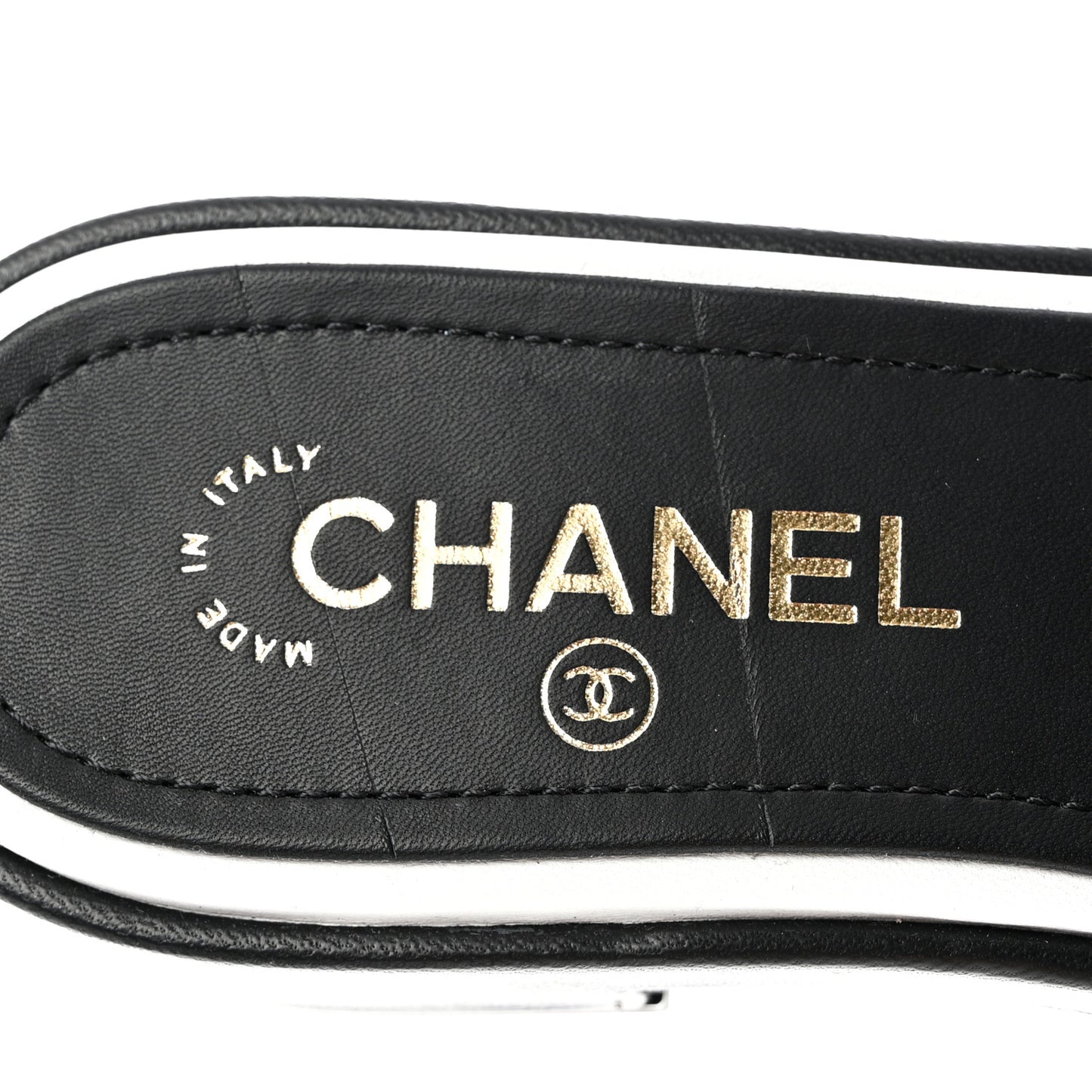 Lambskin Embroidered CC Mule Sandal 37 Black White