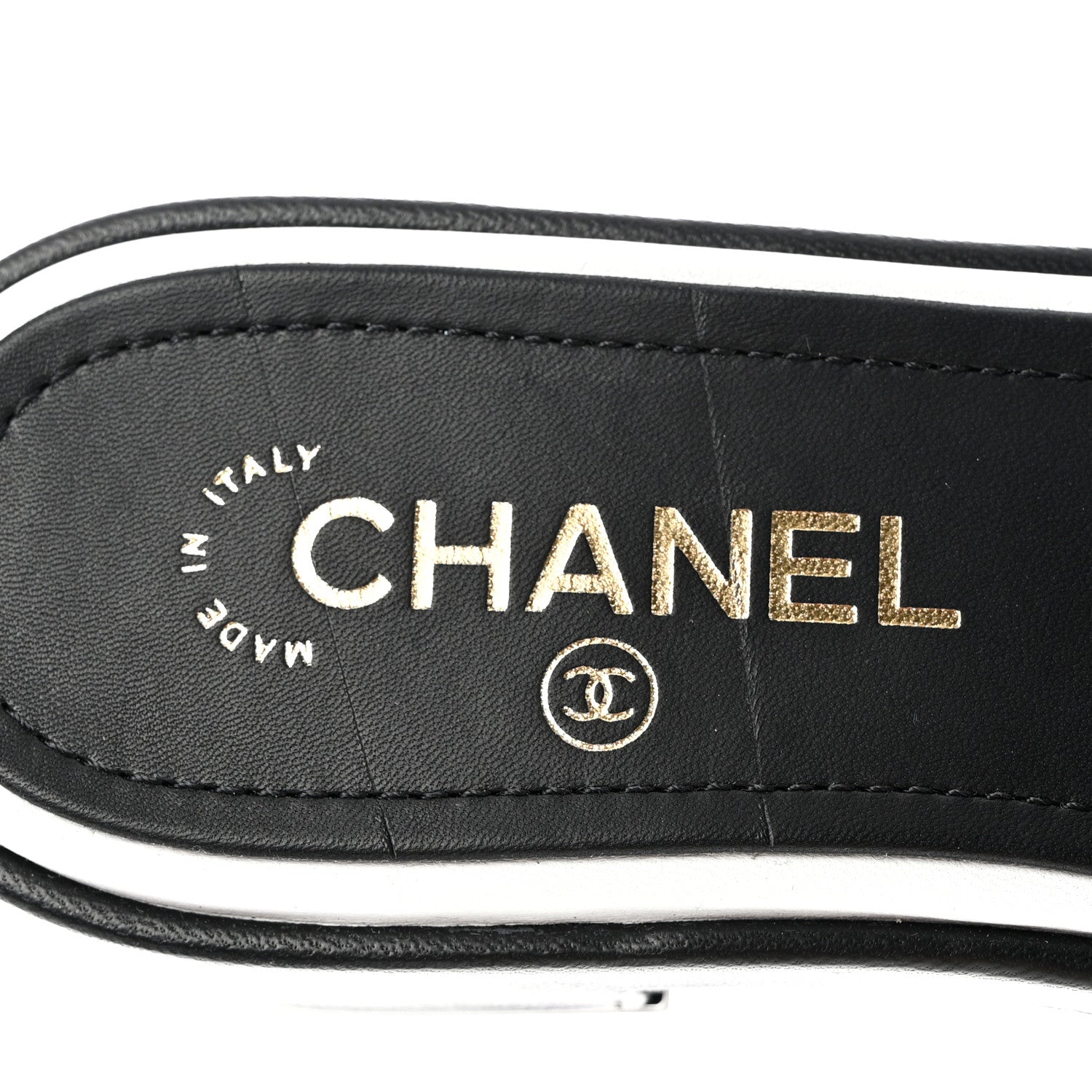 Chanel Lambskin Embroidered CC Mule Sandal 37 Black White 7 of 9