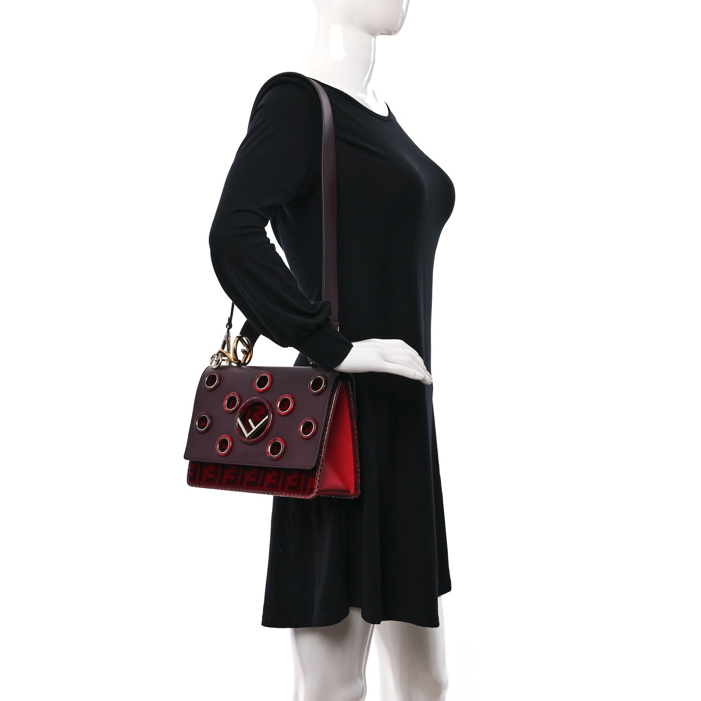 Vitello Century Velvet Snakeskin F is Fendi FF Kan I Shoulder Bag Burgundy