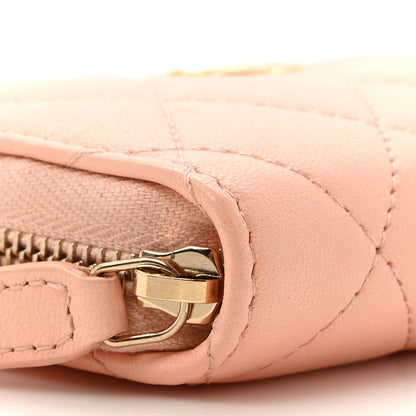 Chanel Lambskin Quilted CC Pearl Crush Zip Card Holder On Chain Pink 10 of 11
