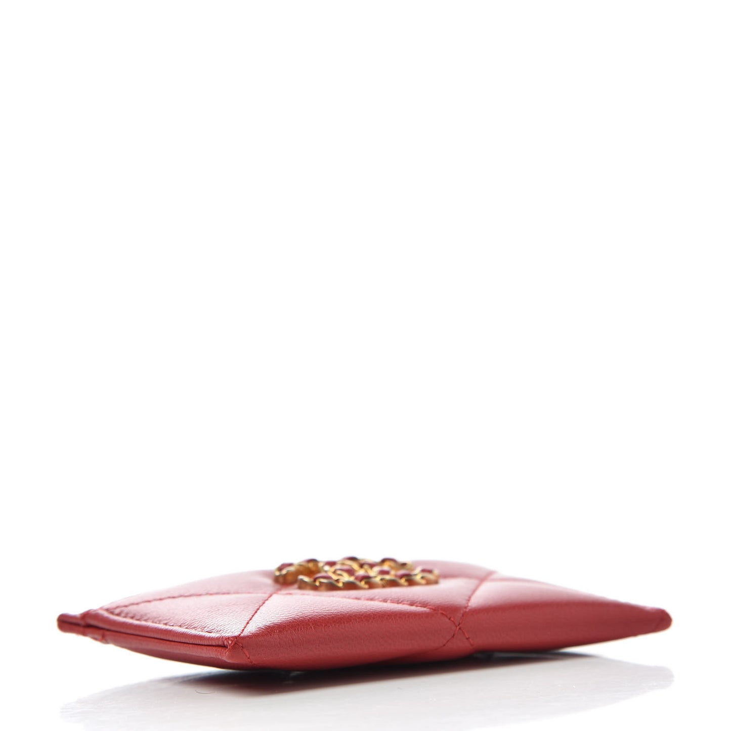 Goatskin Quilted Chanel 19 Card Holder Red