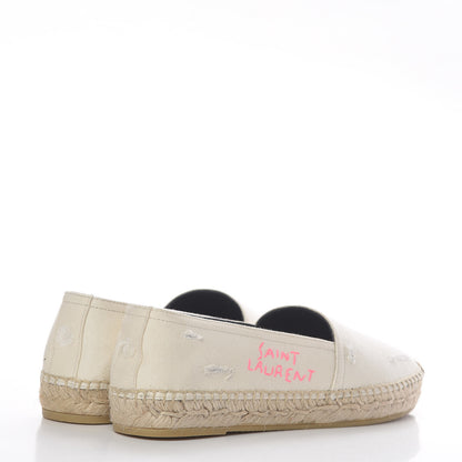 Saint Laurent Canvas Elba Logo Embroidered Espadrilles 35 Panna 4 of 10