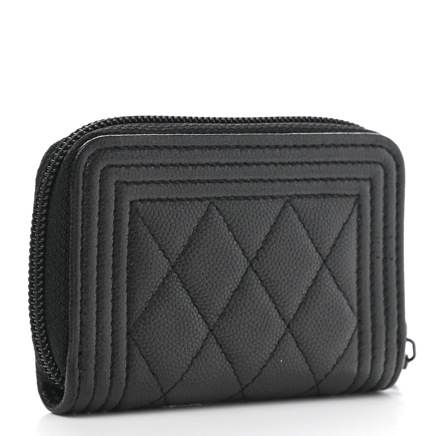 Caviar Quilted Boy Zip Around Coin Purse Wallet So Black