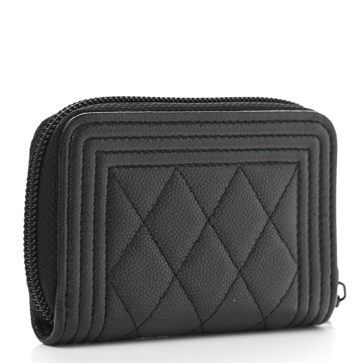 Chanel Caviar Quilted Boy Zip Around Coin Purse Wallet So Black 3 of 8