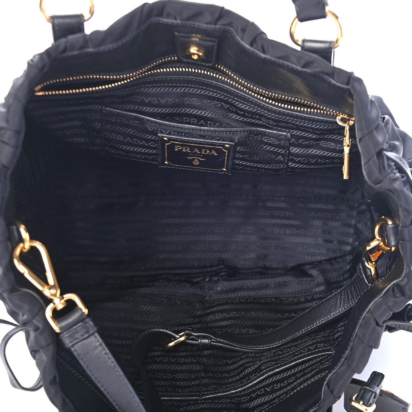 Tessuto Nylon Nappa Gaufre Shopping Satchel Black