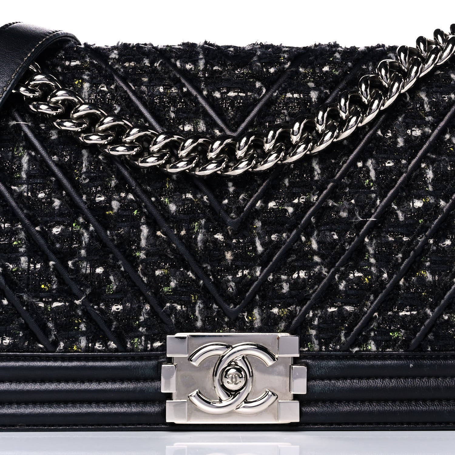 Chanel Lambskin Tweed Woven Medium Chevron Boy Flap Black 8 of 15