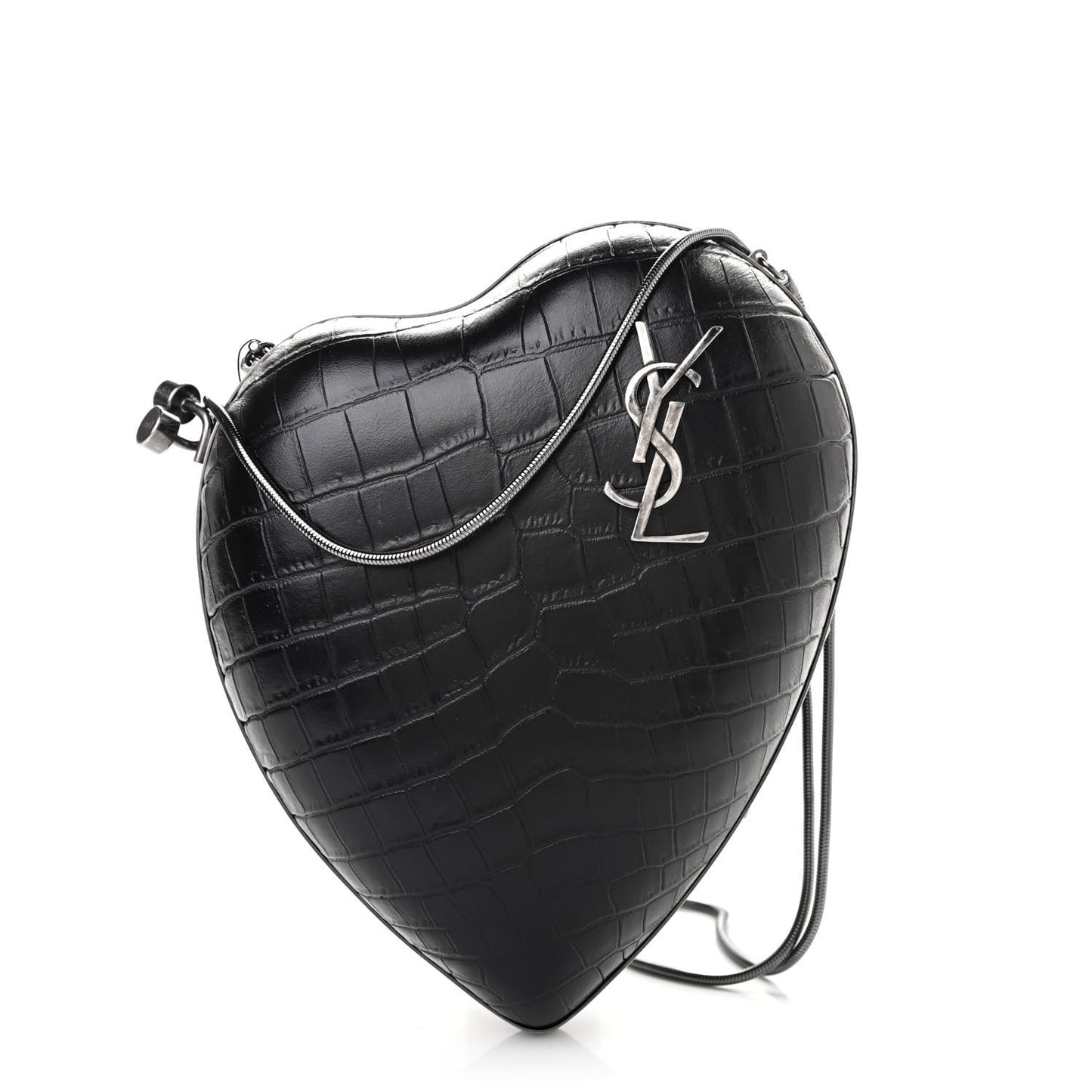 Calfskin Crocodile Embossed Monogram Love Box Bag Black