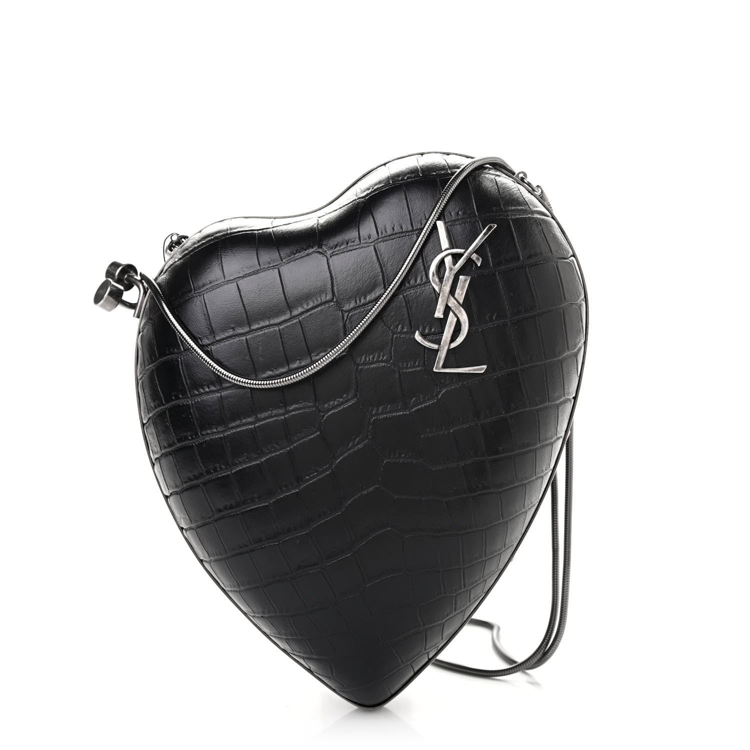 Saint Laurent Calfskin Crocodile Embossed Monogram Love Box Bag Black 1 of 6