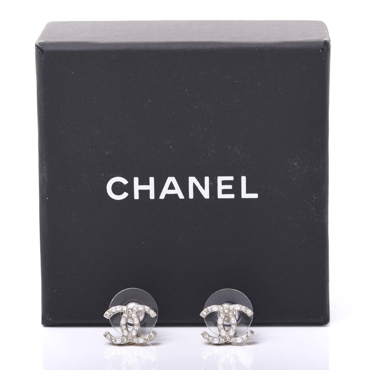 Pearl Crystal CC Charms Stud Earrings Light Gold