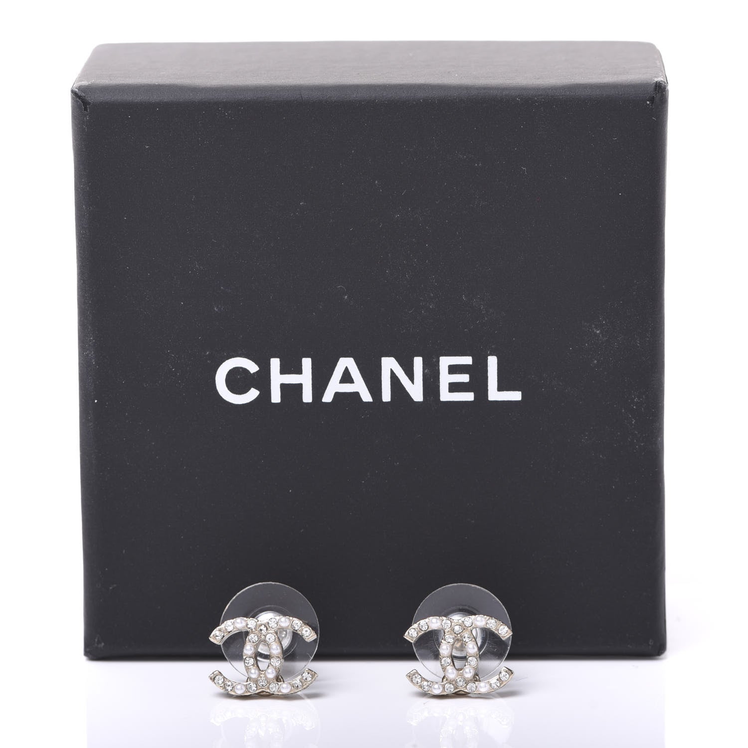 Chanel Pearl Crystal CC Charms Stud Earrings Light Gold 5 of 5
