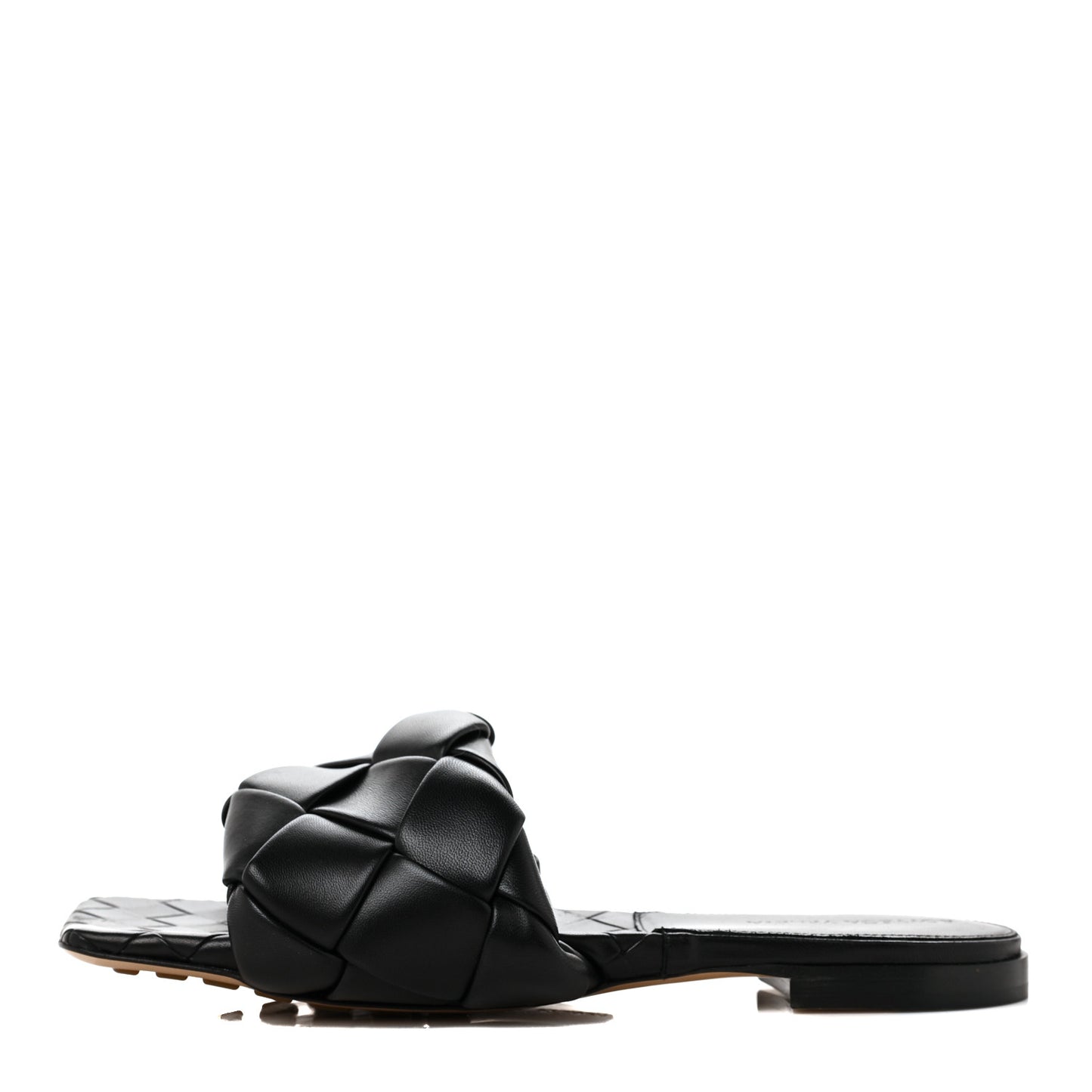 Nappa Maxi Intrecciato Lido Flat Sandals 38.5 Black