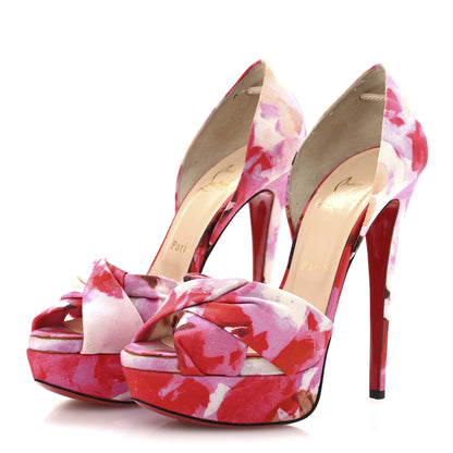 Christian Louboutin Fabric Volpi Popi Peep Toe 150 Platform Sandals 37.5 Pink 4 of 9