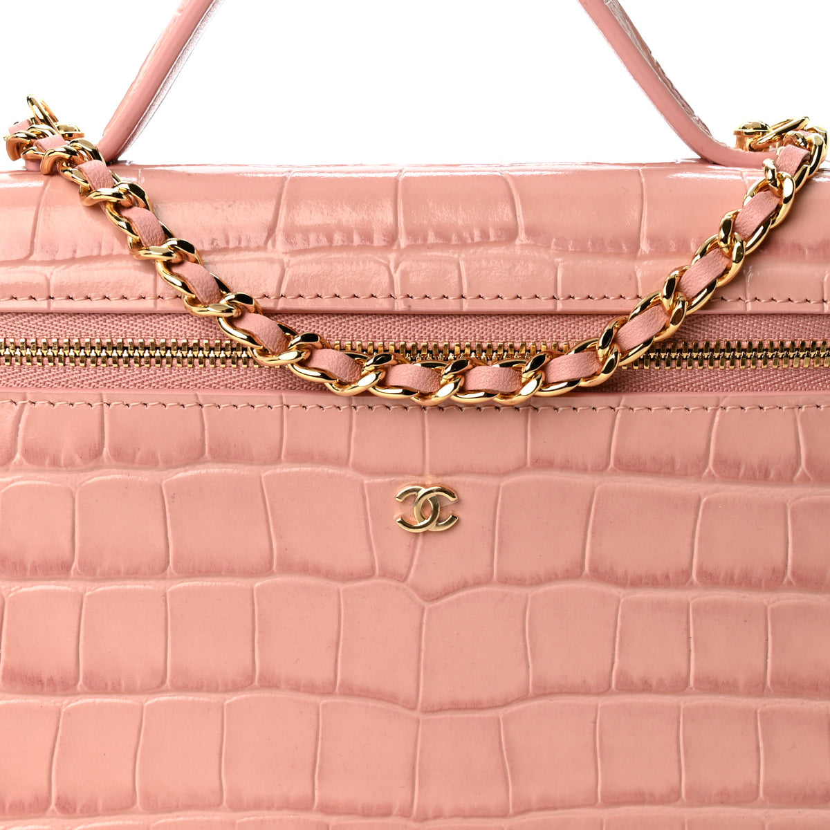 Chanel Calfskin Crocodile Embossed Crococo Exoticoco Vanity With Chain Light Pink 8 of 10
