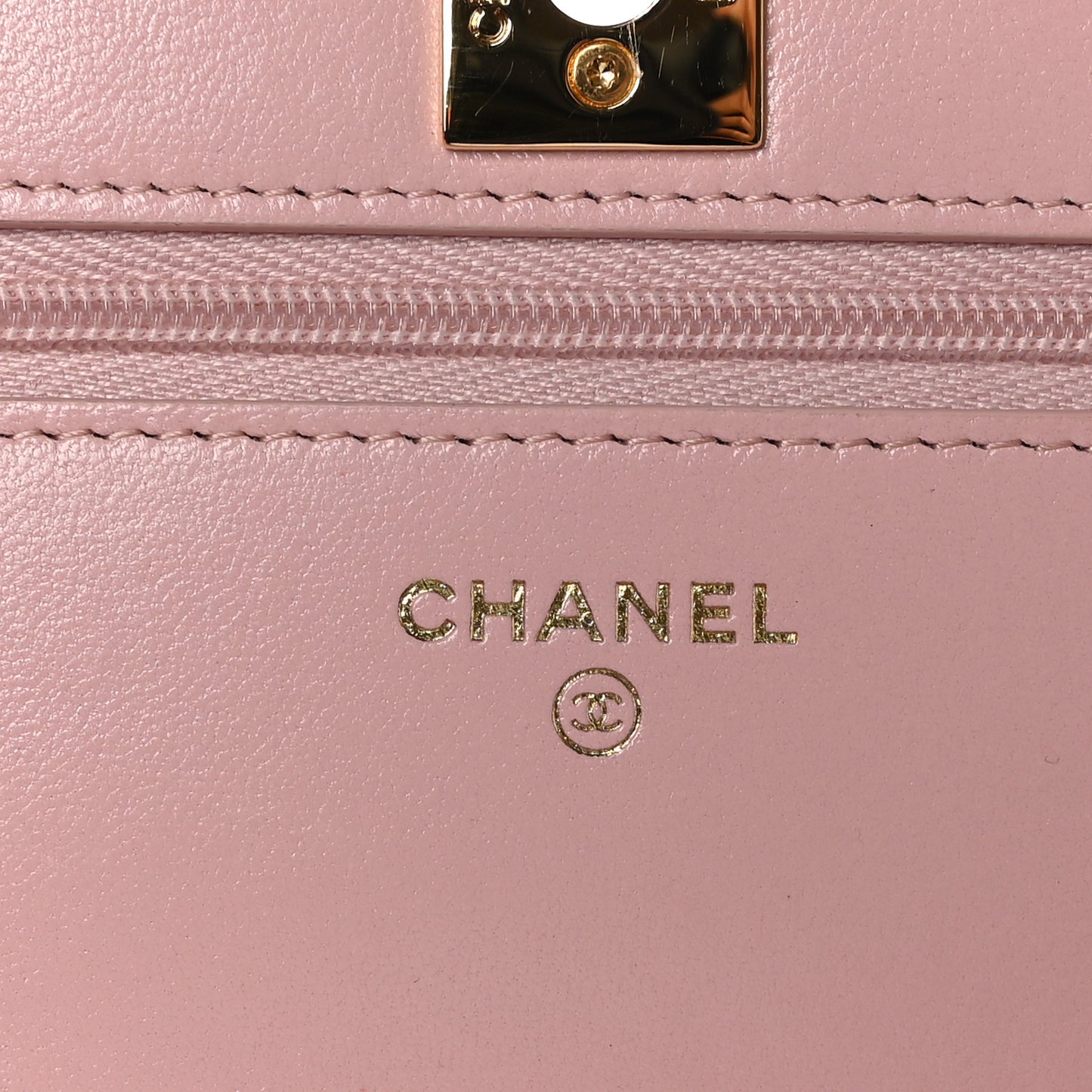 Shiny Lambskin Quilted Golden Links Wallet On Chain WOC Light Pink
