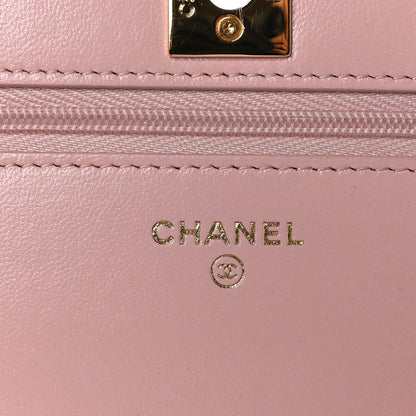 Chanel Shiny Lambskin Quilted Golden Links Wallet On Chain WOC Light Pink 6 of 11