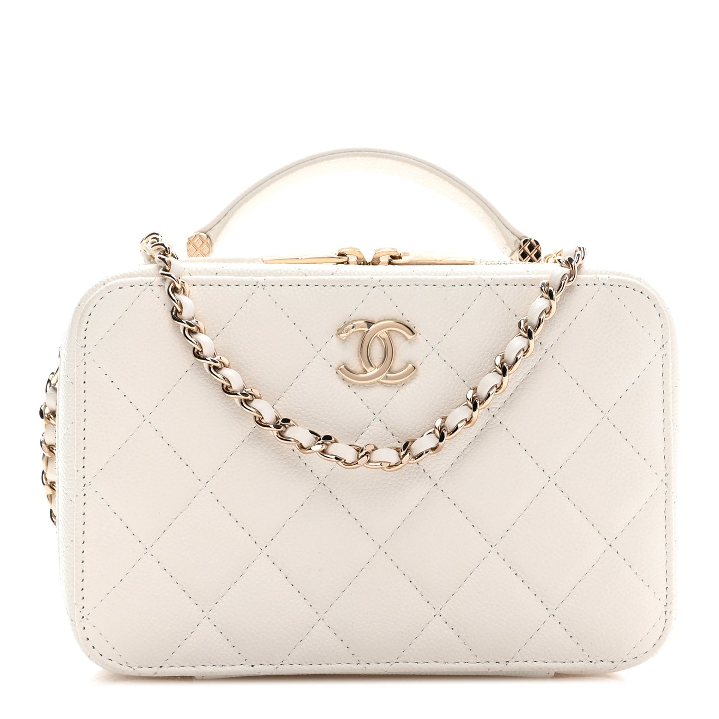 Caviar Quilted Top Handle Vanity Case White