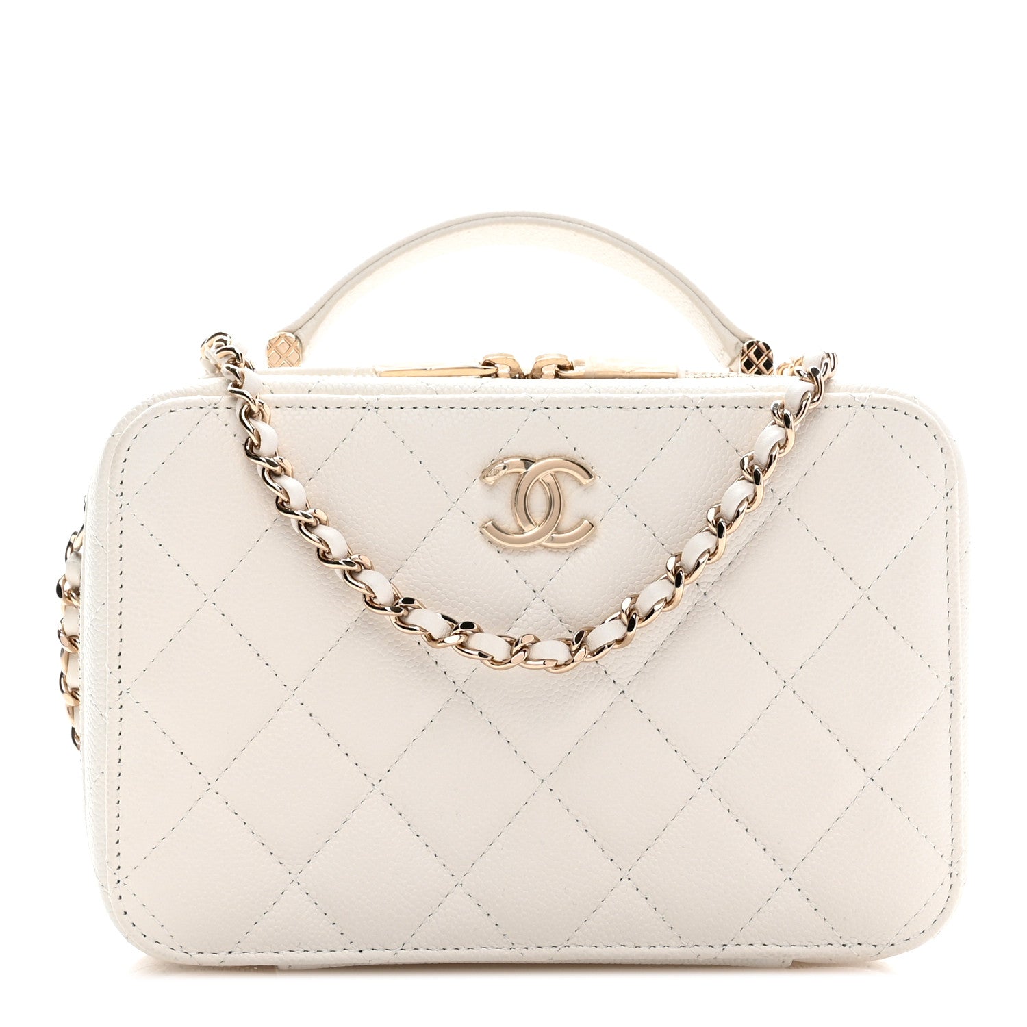 Chanel Caviar Quilted Top Handle Vanity Case White 1 of 10