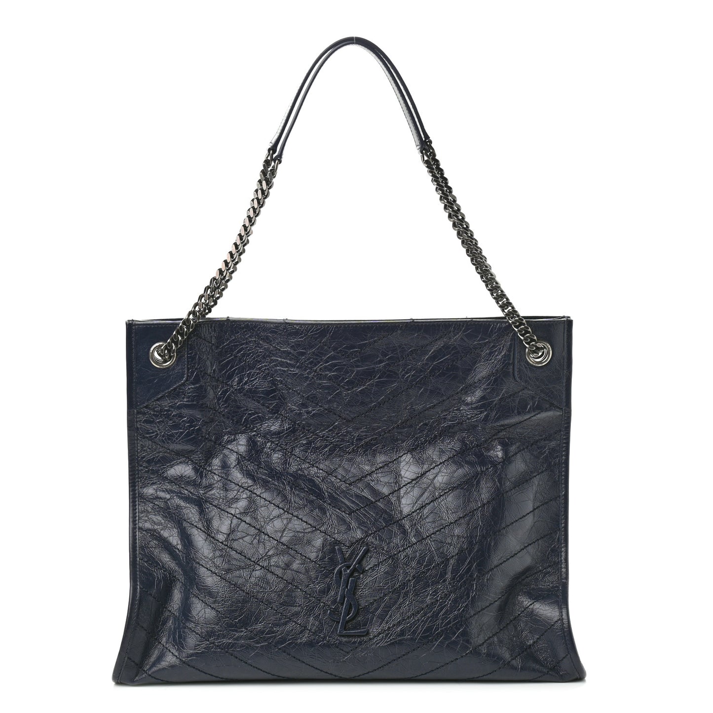 Crinkled Calfskin Matelasse Monogram Niki Shoulder Bag Deep Marine