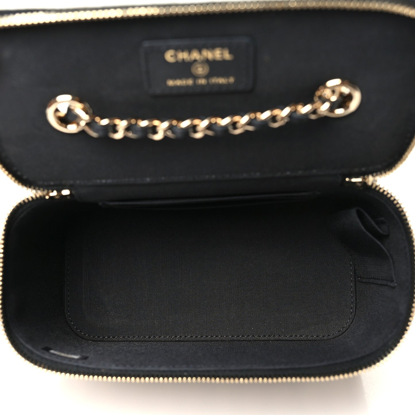 Raffia Jute Striped Small Vanity Case With Chain Black Beige