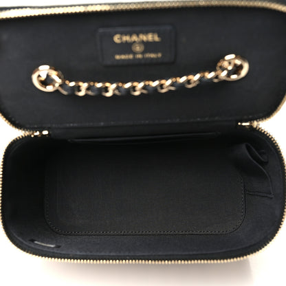 Chanel Raffia Jute Striped Small Vanity Case With Chain Black Beige 5 of 11