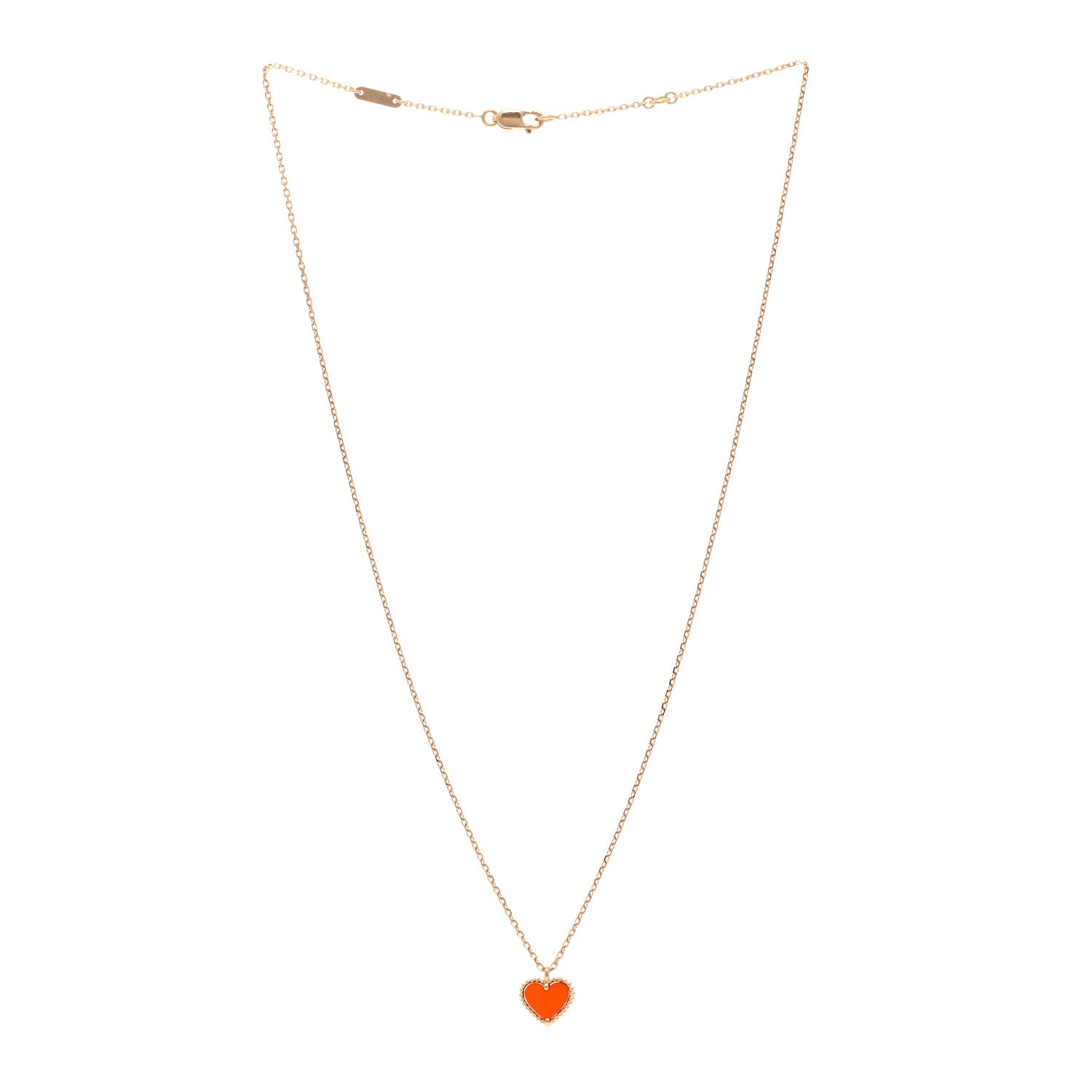 Van Cleef & Arpels 18K Rose Gold Carnelian Sweet Alhambra Heart Pendant Necklace 3 of 6