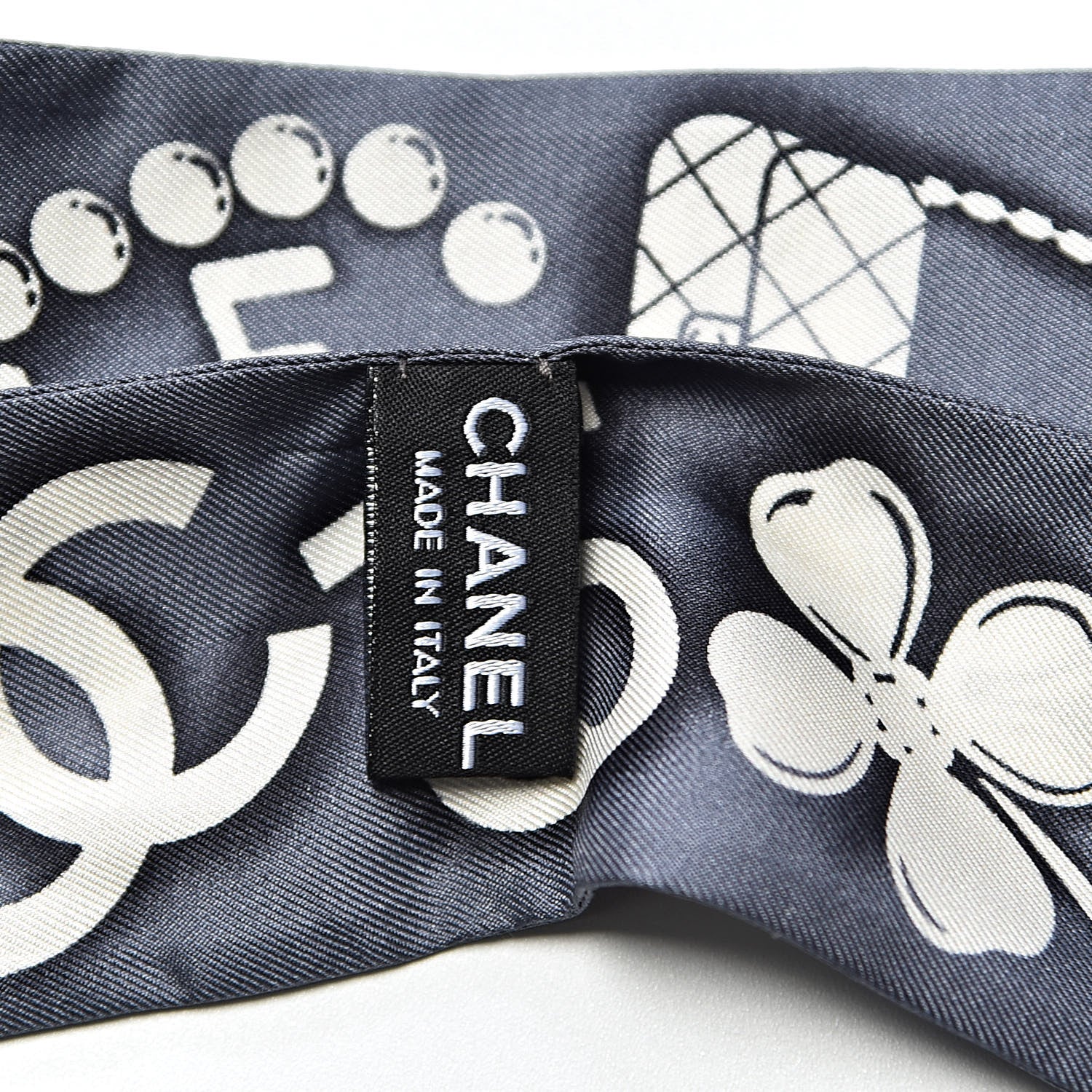 Chanel Silk CC Slim Bandeau Scarf Grey Ecru Black 3 of 3