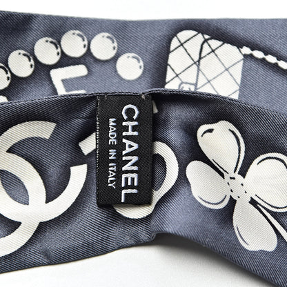 Chanel Silk CC Slim Bandeau Scarf Grey Ecru Black 3 of 3