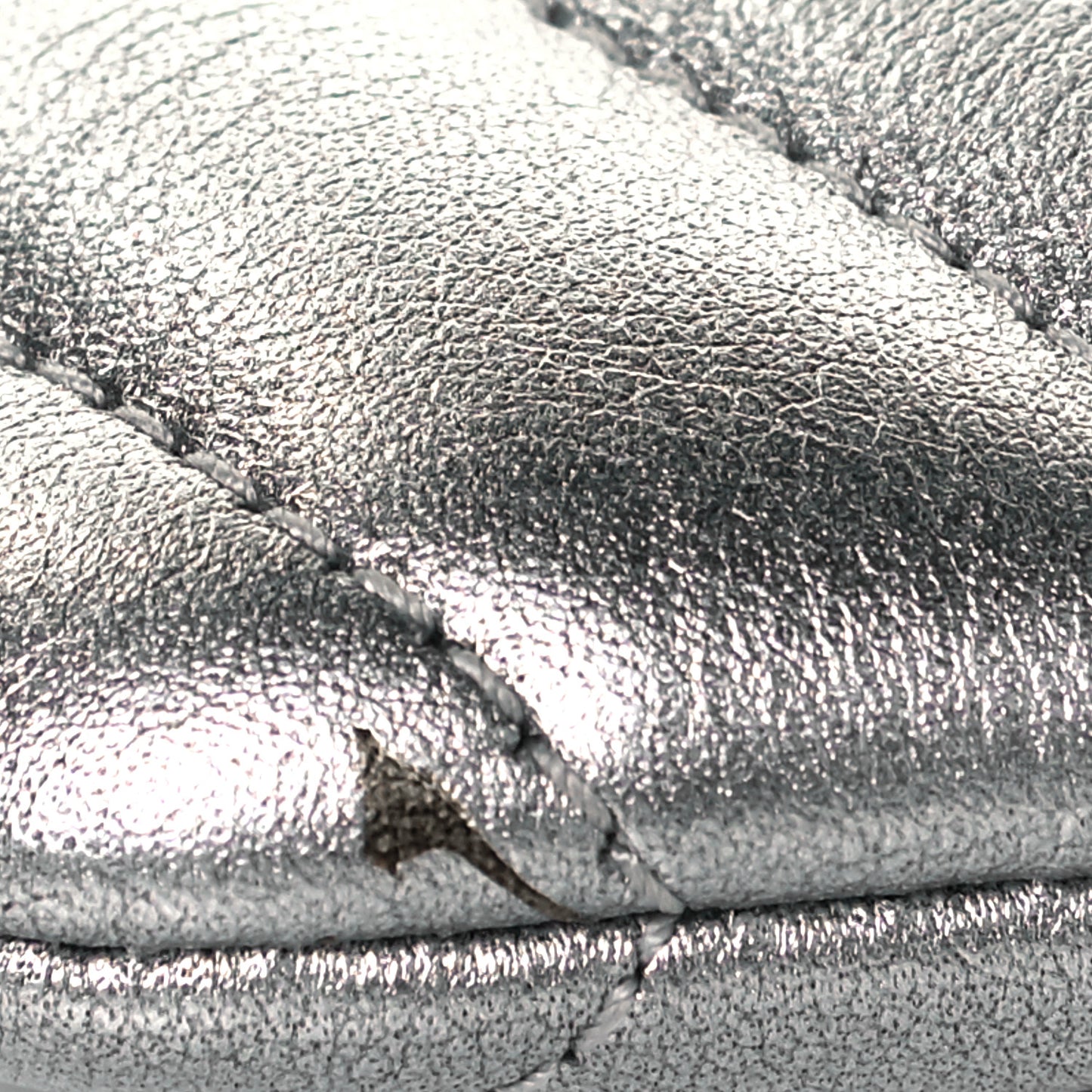 Metallic Calfskin Matelasse Chevron Monogram Pouch Silver