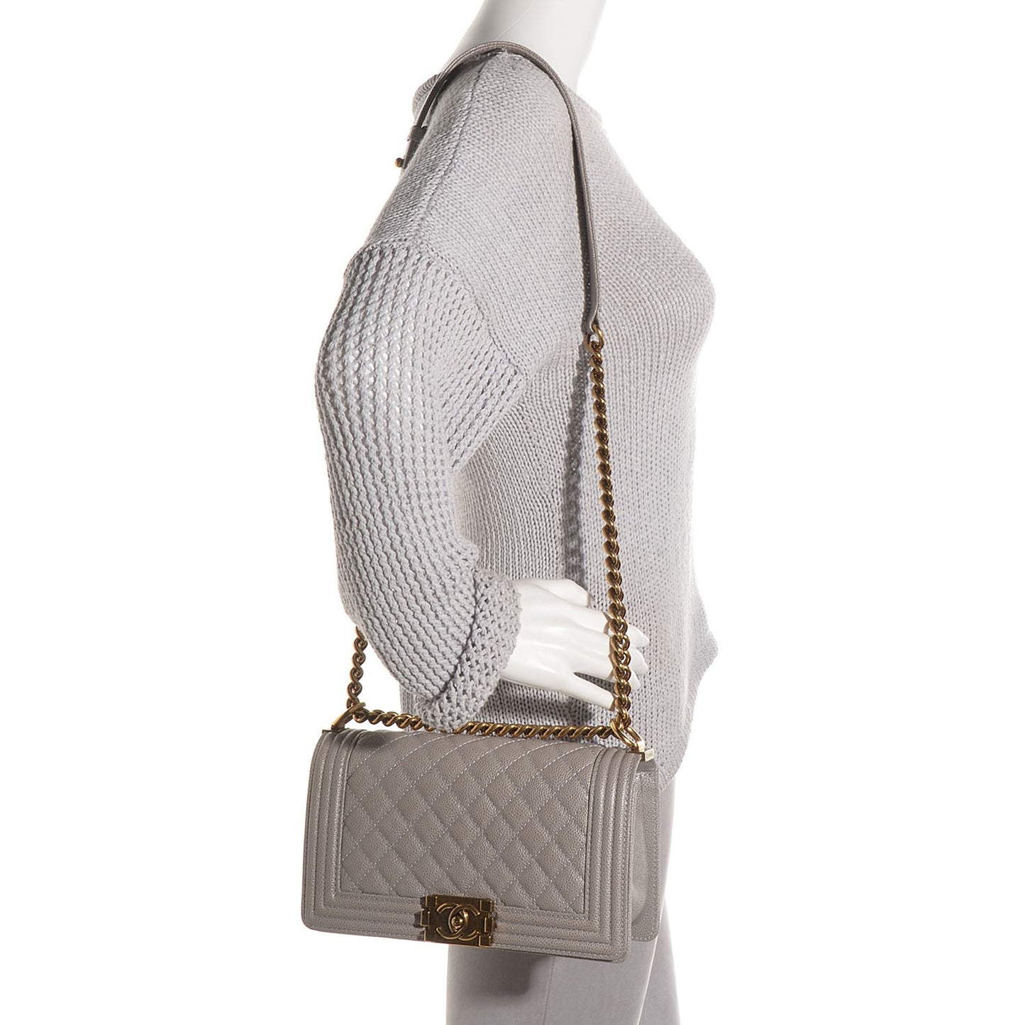 Caviar Medium Boy Flap Light Grey
